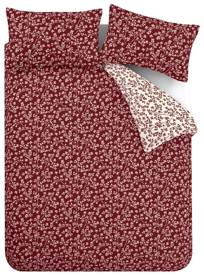 Lenjerie de pat roșie din flanelă pentru pat dublu 200x200 cm Grace Floral Leaf – Catherine Lansfield