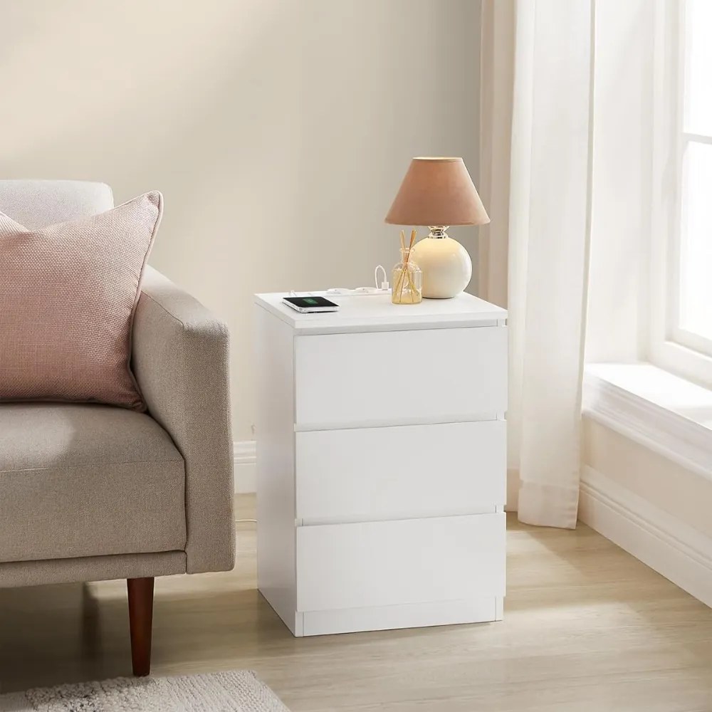 Noptiere cu funcție de încărcare ZION, 35x40x59 cm, alb Vasagle