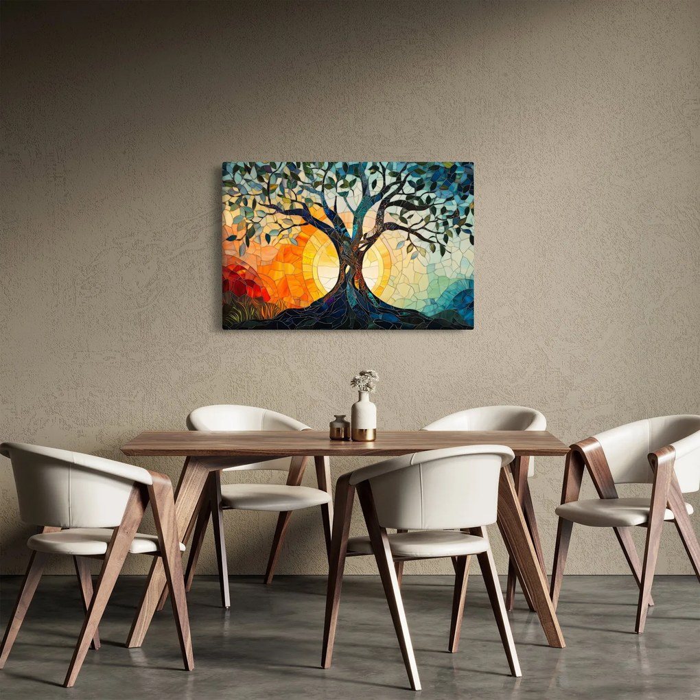Tablou – Mozaic – soare și arbore I. (90x60 cm)