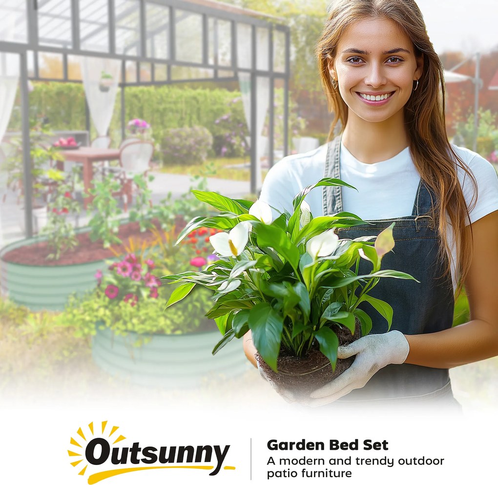 Outsunny Set de 2 paturi înălțate pentru grădină, ghivece de exterior cu fund deschis, margine din cauciuc, metal, 181 x 93 x 30 cm, Verde | Aosom Romania