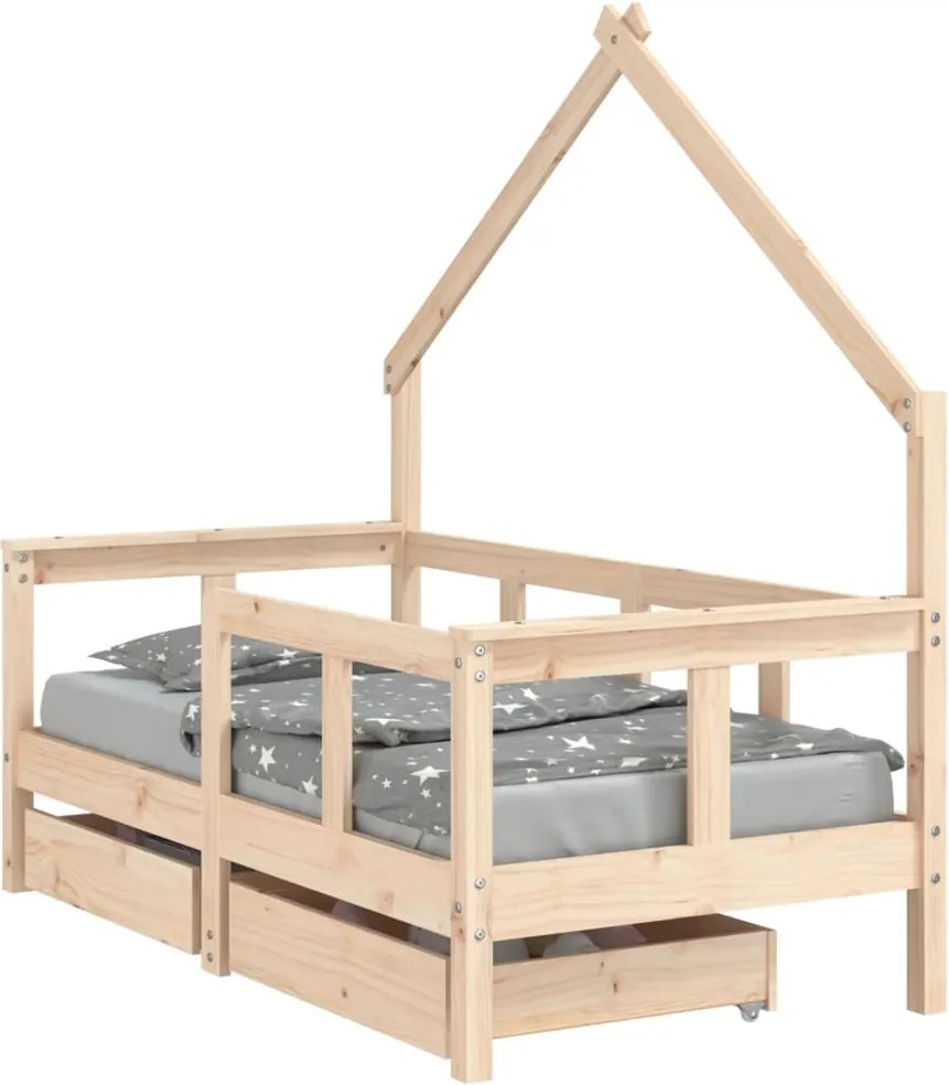 vidaXL Cadru de pat cu sertare de copii, 70x140 cm, lemn masiv de pin