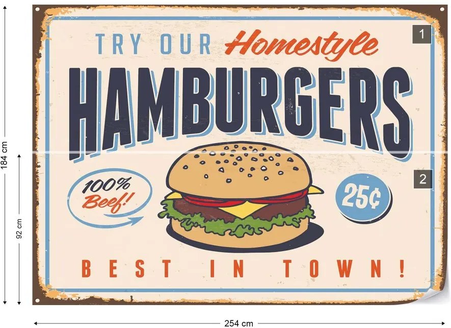 Fototapet GLIX - Retro Sign "Hamburgers" + adeziv GRATUIT Tapet nețesute - 254x184 cm