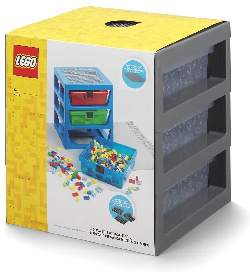 Organizator de depozitare cu 3 sertare LEGO®, gri