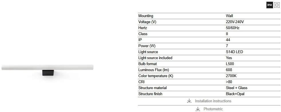 Aplica LED oglinda, tablou IP44 CALMA negru/opal 50cm