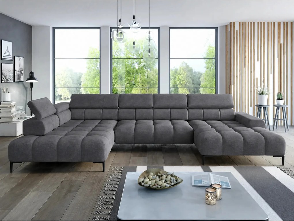 Coltar extensibil modern PLAZA XL, sezlong stanga, stofa catifelata gr