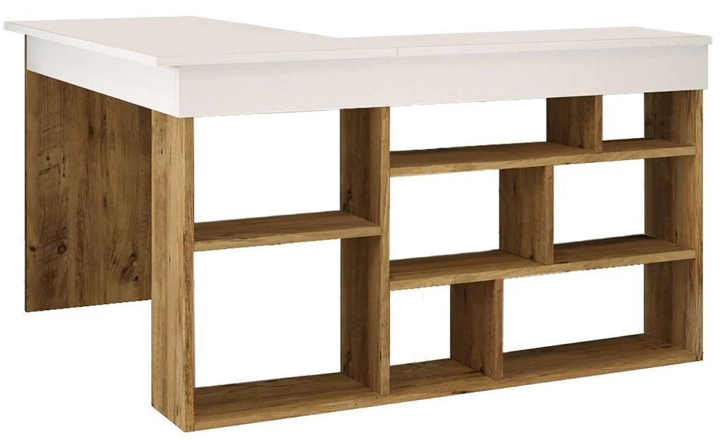 Birou Zellow Tip L cu Rafturi, 129 x 72 x 120 cm