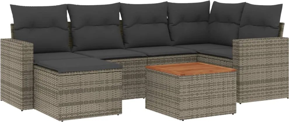 vidaXL Set canapele de grădină, 7 piese, cu perne, gri, poliratan