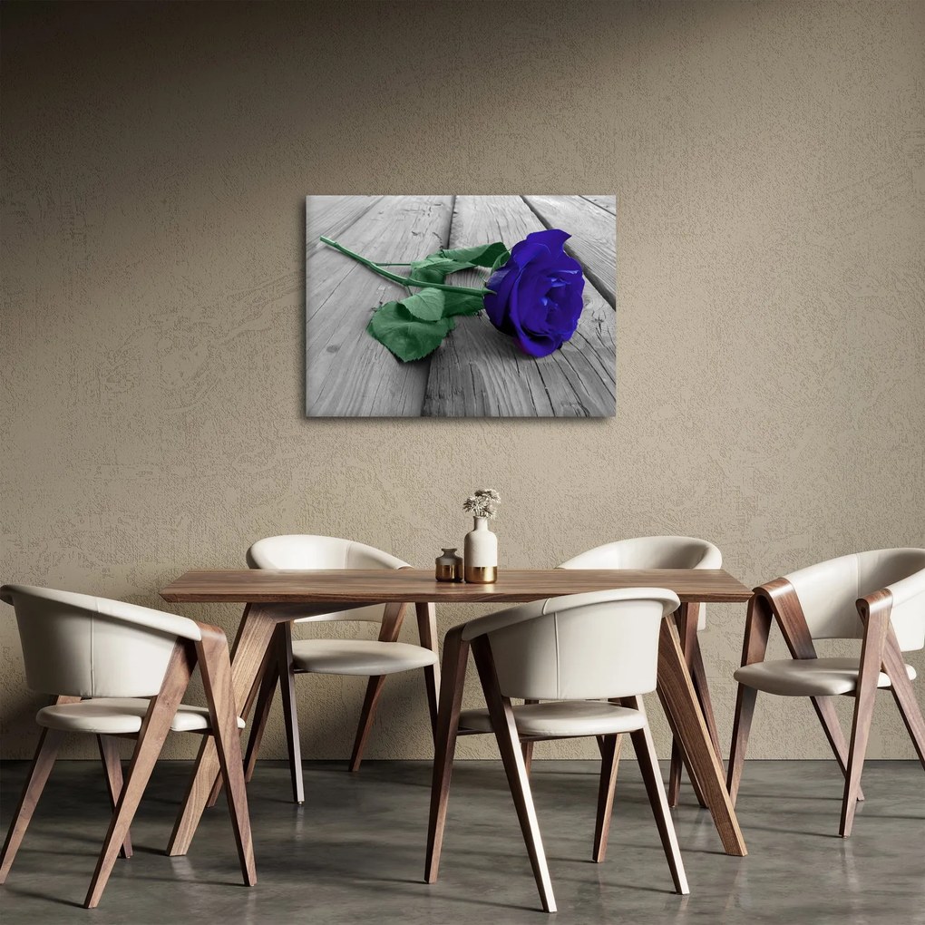 Tablou - Trandafir albastru cu tulpina verde (70x50 cm)