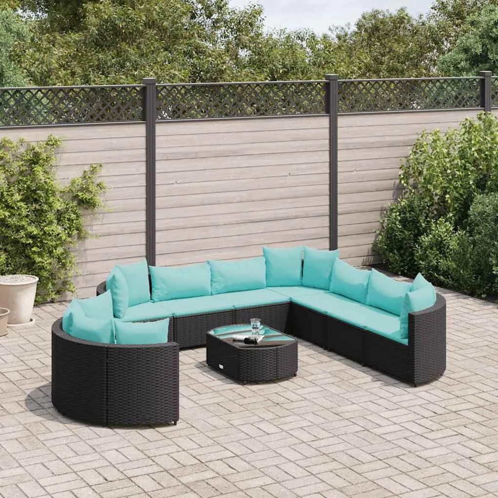 vidaXL Set canapele de grădină cu perne, 10 piese, negru, poliratan