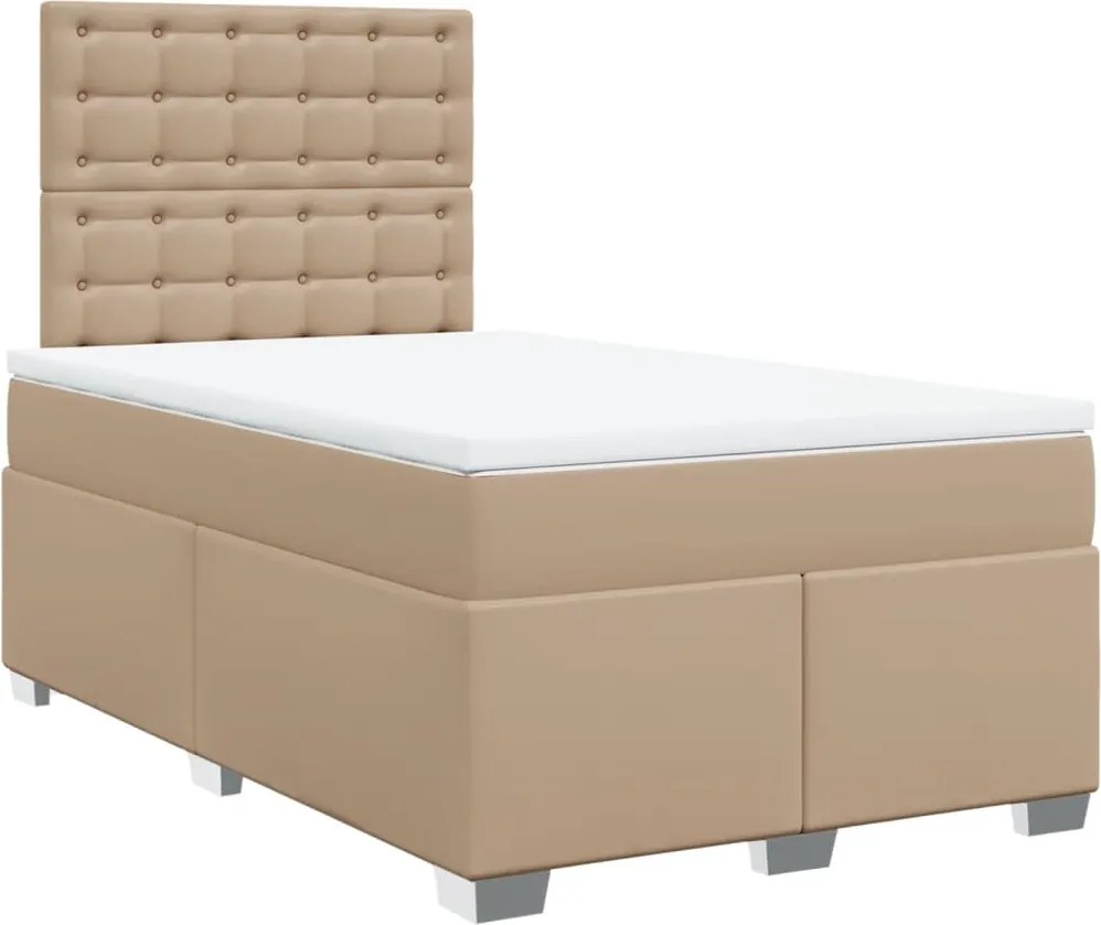 vidaXL Pat box spring cu saltea, cappuccino, 120x200cm piele ecologică