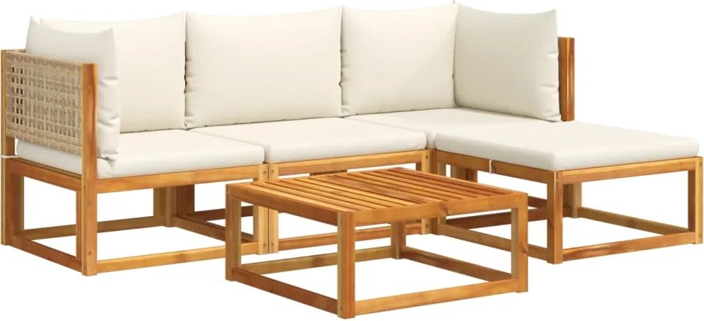 vidaXL Set canapele de grădină cu 5 piese și perne din lemn de salcâm și ratan