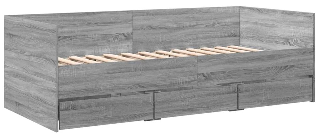 3280816 vidaXL Cadru pat de zi cu sertare gri sonoma 100x200 cm lemn prelucrat