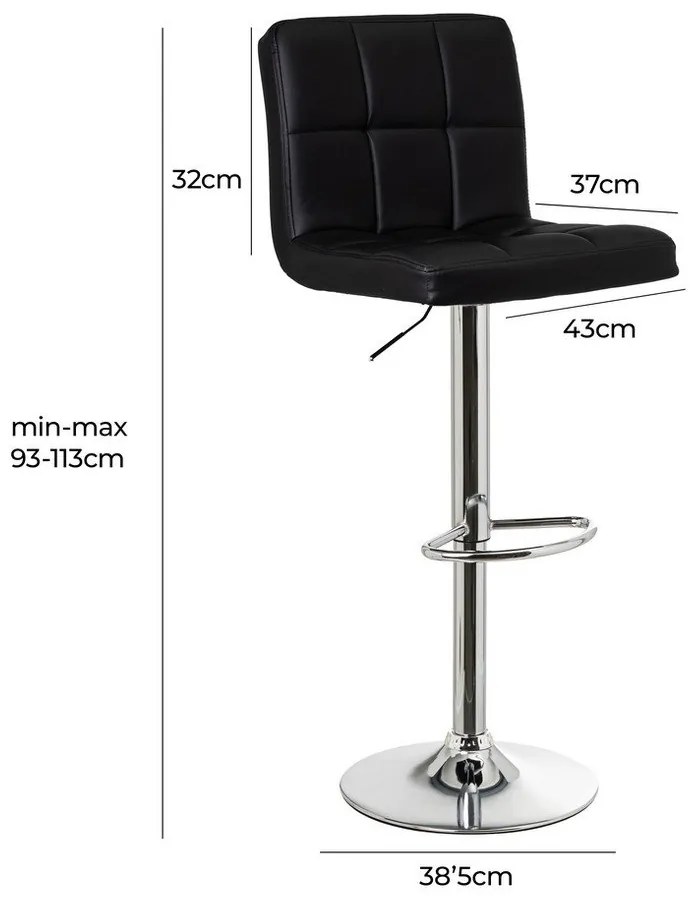 Scaune de bar negre cu înălțime ajustabilă 2 buc. din imitație de piele (înălțime șezut 93 cm) – Casa Selección