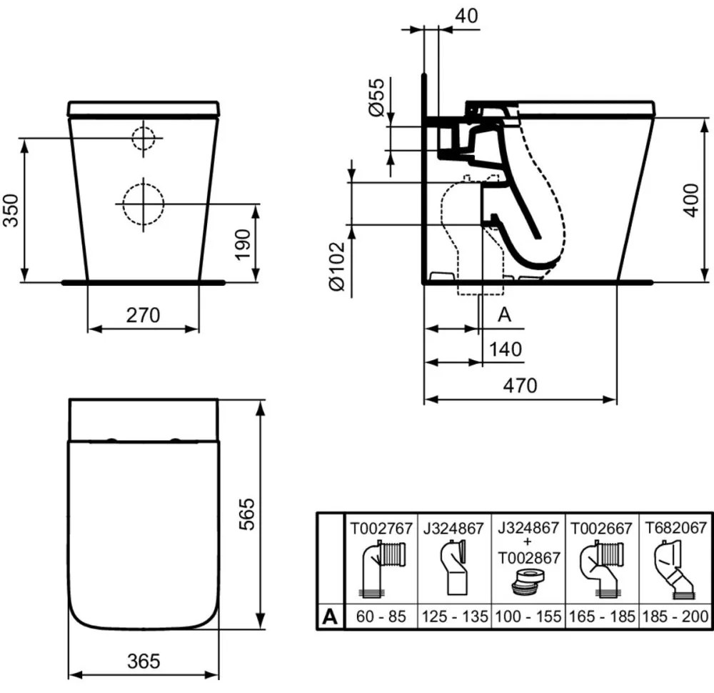 Vas wc stativ Ideal Standard Blend Curve AquaBlade alb lucios back to wall