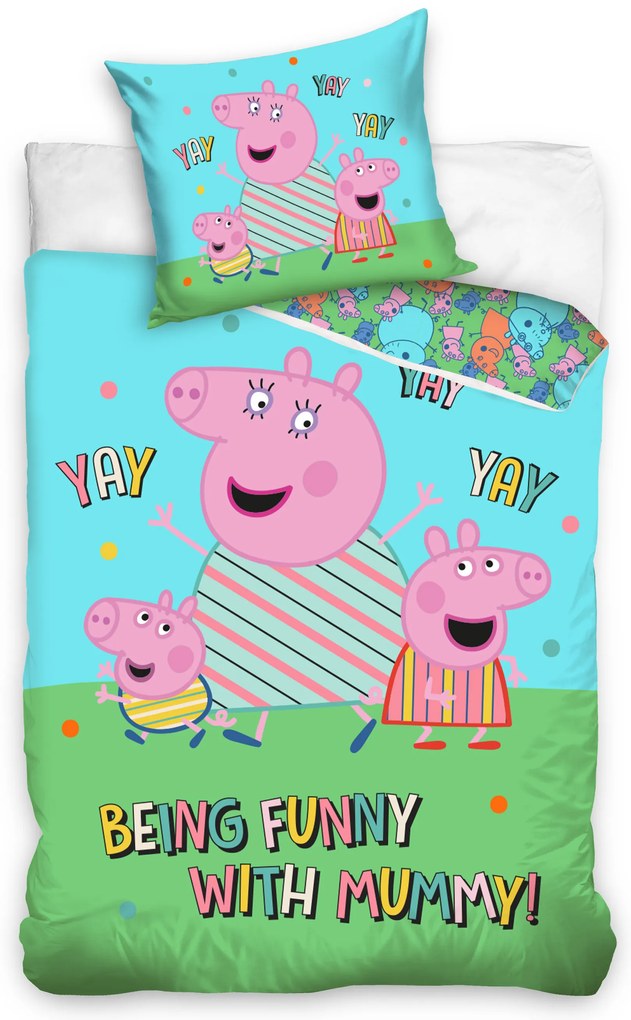 Lenjerie de pat pentru copii Culoare albastru-verde, PEPPA PIG Being funny