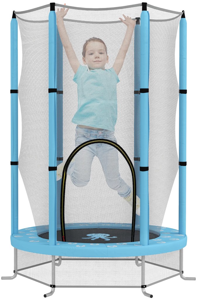 AIYAPLAY Trampolină pentru copii Ø140 cm, trampolină exterioară pentru copii 3-6 ani cu plasă de siguranță ușă cu fermoar bleu clair | Aosom Romania