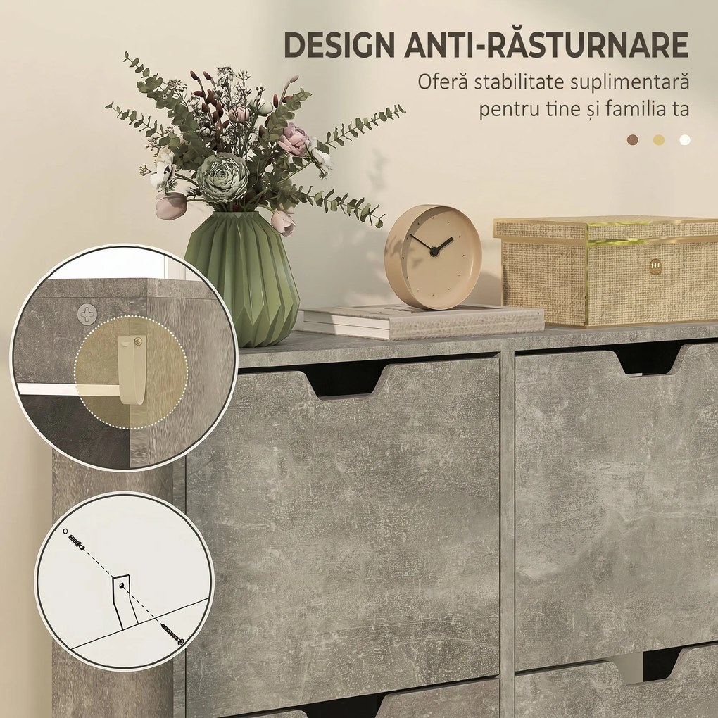 HOMCOM Pantofar cu 4 Sertare Rabatabile pe 2 Niveluri pentru 16 Perechi de Pantofi, 95x26x95 cm, Gri | Aosom Romania