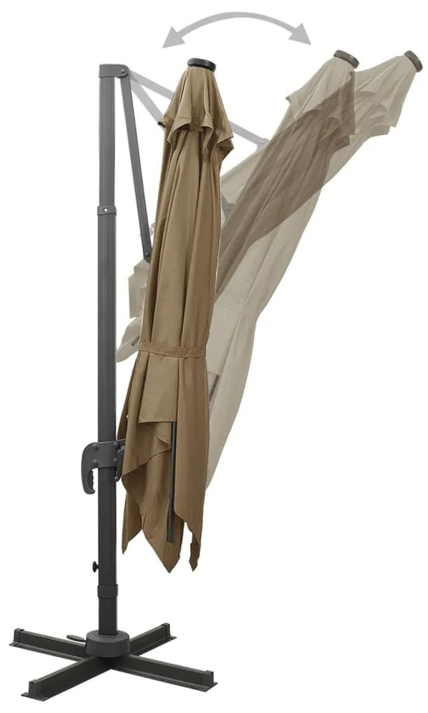 Umbrela suspendata cu stalp si LED-uri, gri taupe, 300 cm Gri taupe