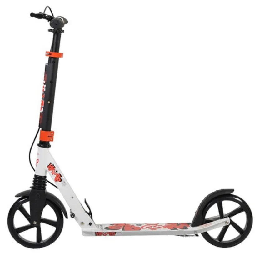 Trotineta din aluminiu NOVOKIDS™ Spooky Scooter, Frana de mana, Max.100 kg, Super Brake, Maner reglabil pe inaltime, Diametru roata 200 mm, Alb