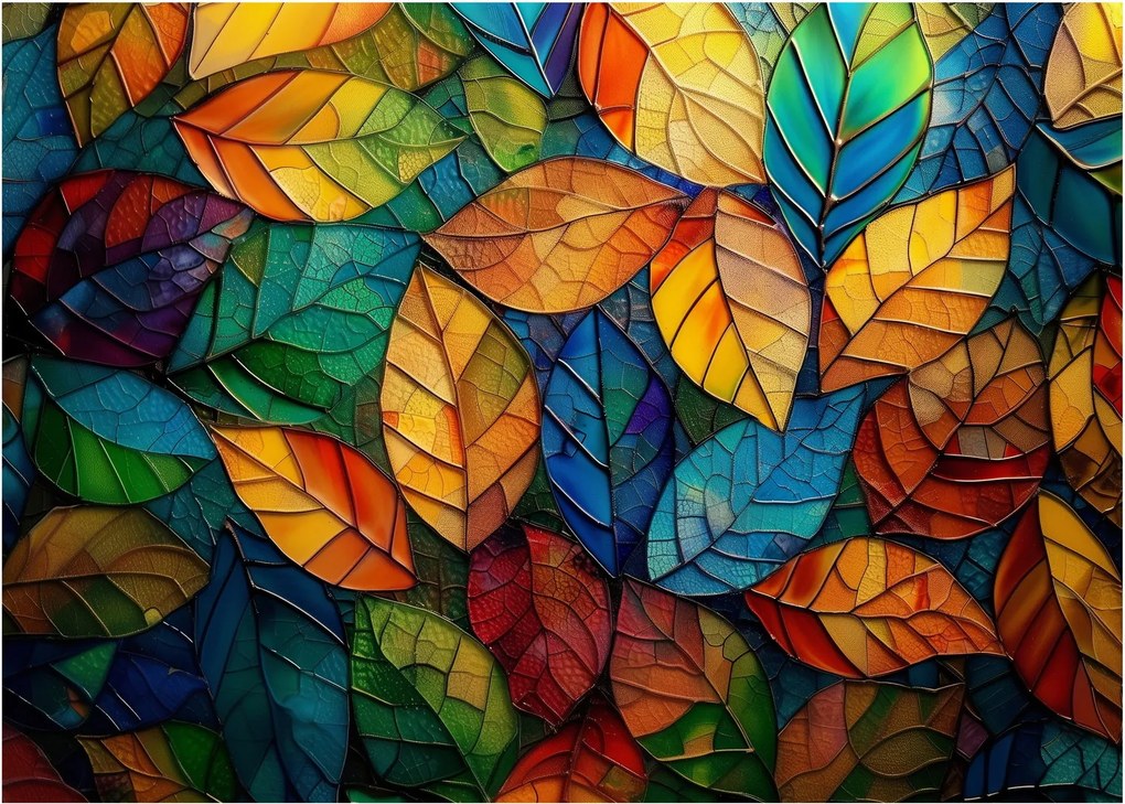 Tablou pe sticlă - Mozaic din frunze (70x50 cm)