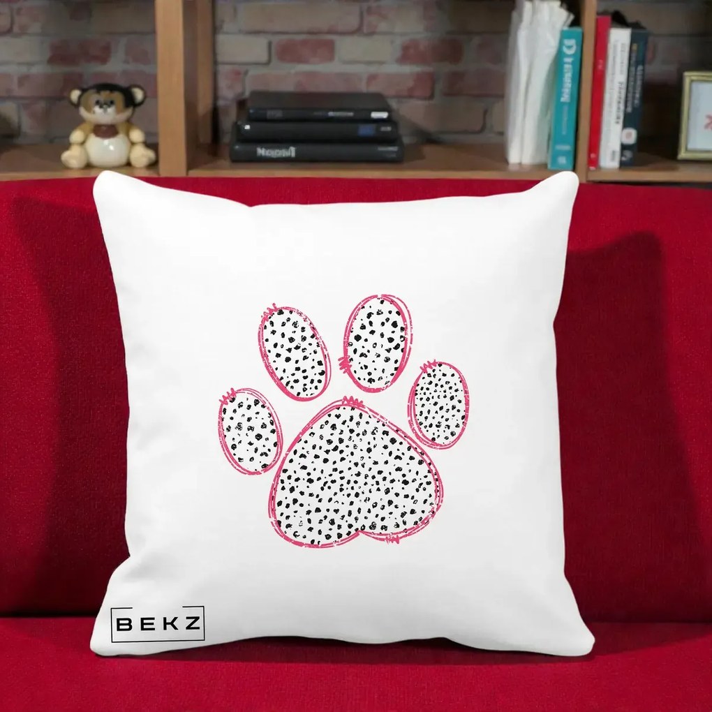 Perna Personalizata Labuta Dalmatian Roz Neon, 40x40 cm, Alba Mata, Husa Detasabila, Perna Inclusa, BEKZ®
