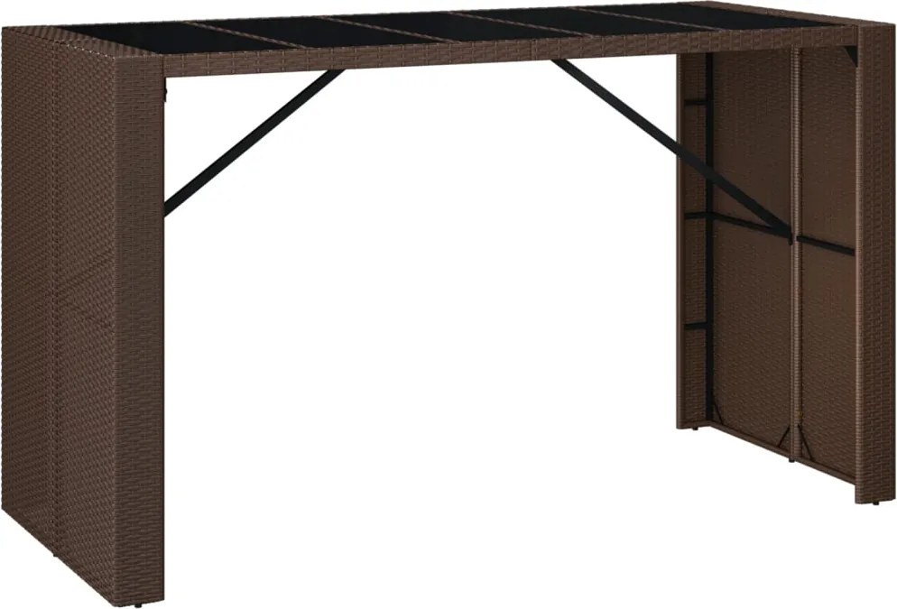 vidaXL Masă grădină cu blat din sticlă, maro, 185x80x110 cm, poliratan