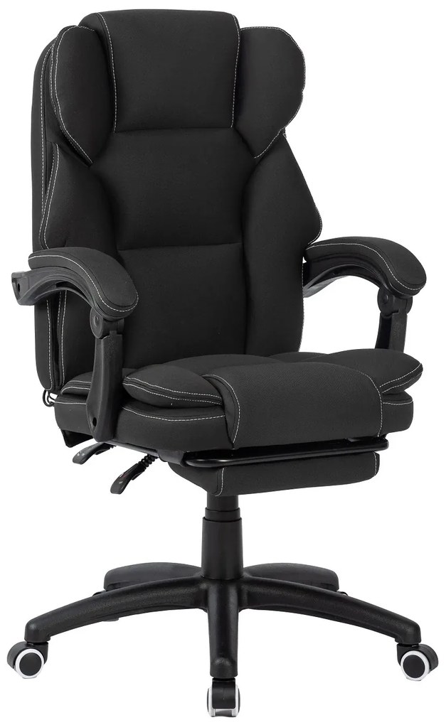 RESIGILAT- Scaun directorial, Masaj si Incalzire in 7 puncte, spatar rabatabil, suport pentru picioare, material textil premium, Negru