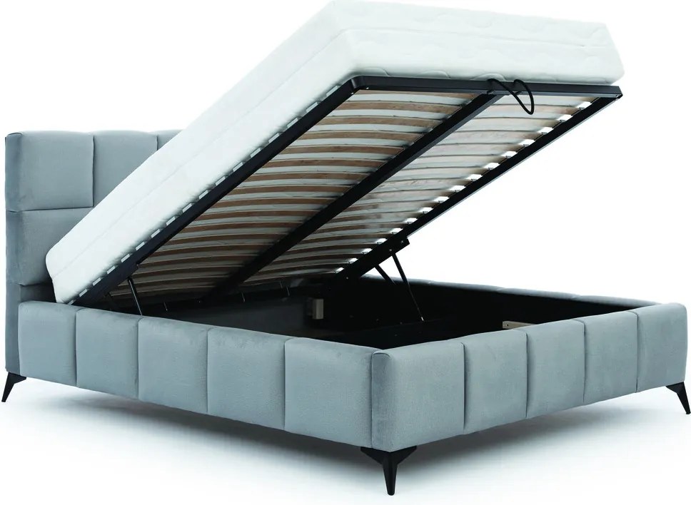 Pat tapitat cu somiera si lada depozitare, 180x200 cm, ELTAP, BE-MIS-20NU, Mist, lemn/poliester, maro deschis