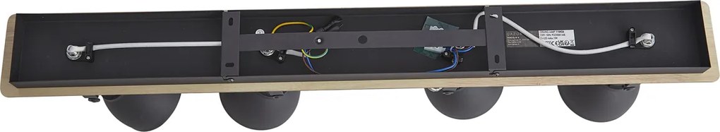 Spot de tavan negru cu lemn, cu 4 lumini, rotativ și înclinabil - Jakub