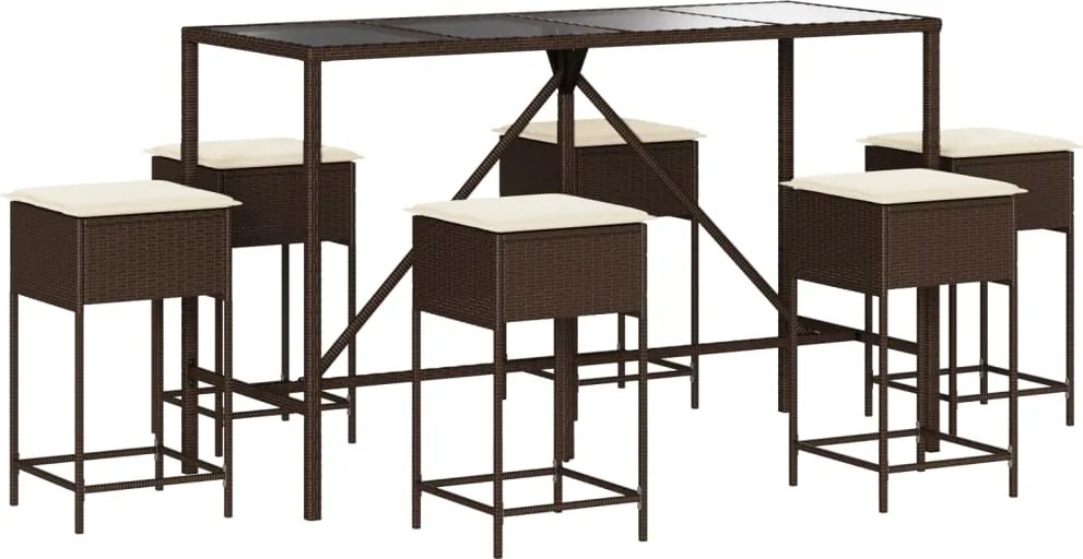 vidaXL Set de bar pentru grădină cu perne, 7 piese, maro, poliratan