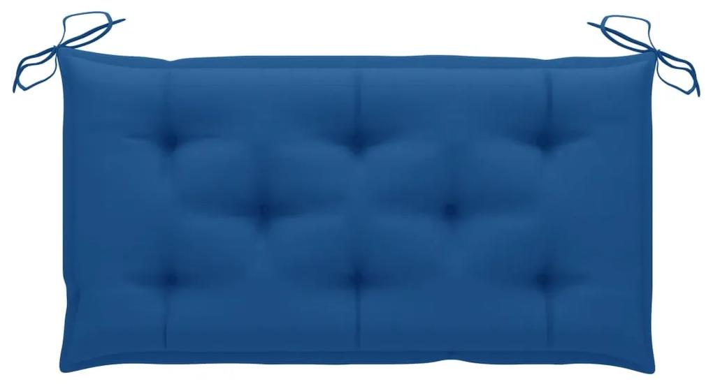 Banca de gradina, cu perna albastra, 112 cm, lemn masiv de tec Albastru, 1, albastru, 1