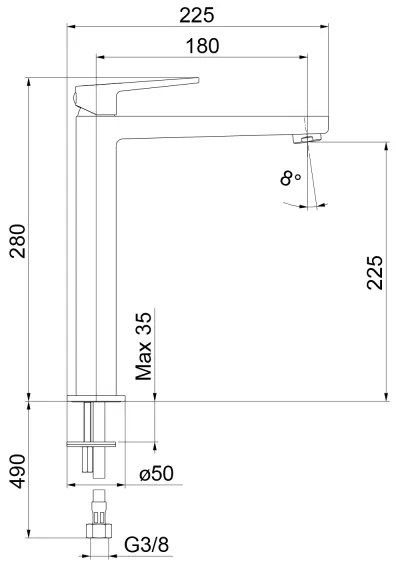 Sapho - Baterie pentru lavoar TURSI 28 cm, crom lucios