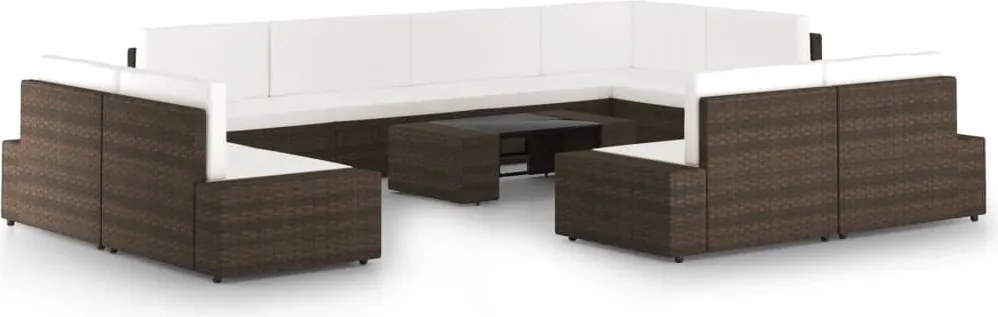 vidaXL Set mobilier de grădină cu perne, 10 piese, maro, poliratan