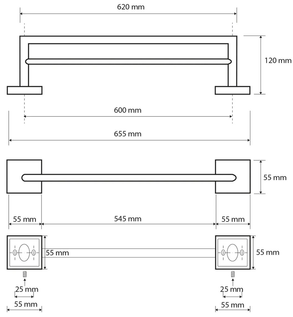SAPHO XQ404 X-Square suport dublu pentru prosoape65 cm, argintiu