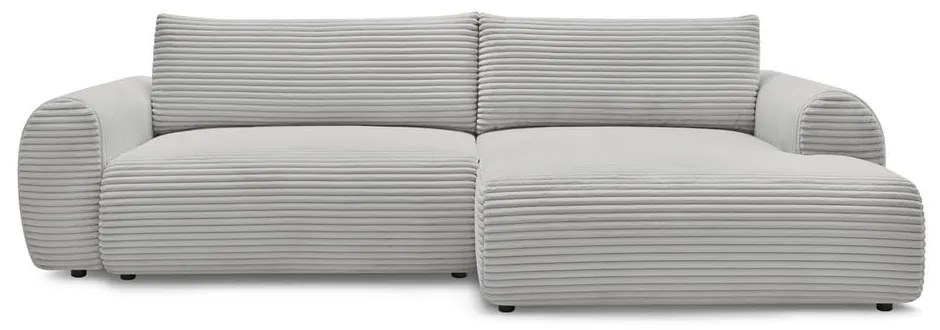 Colțar gri deschis extensibil cu tapițerie din catifea reiată (cu colț pe partea dreaptă) Lucien – Bobochic Paris