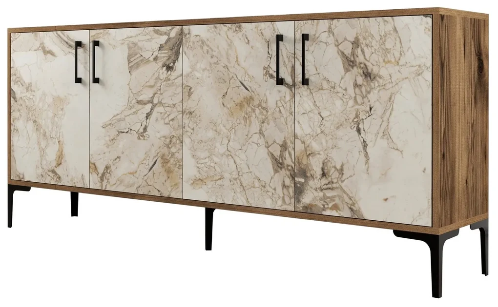 Consolă Kiev - Walnut, White Marble