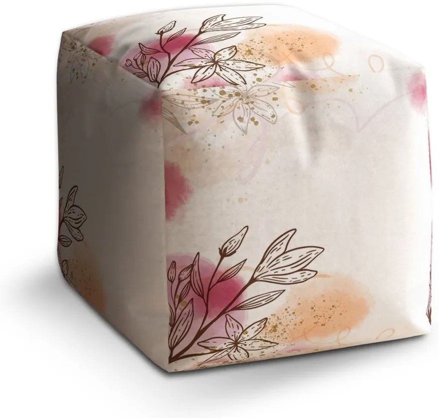 Taburet Cube acvarelă de primăvară, crem