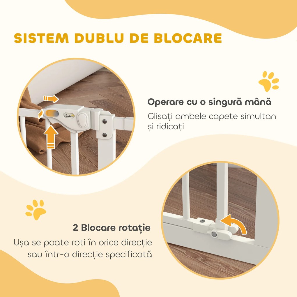 PawHut Poartă Extensibilă pentru Câini fără Șuruburi, Poartă de Siguranță Reglabilă cu 2 Extensii, 94-100 cm, Alb | Aosom Romania