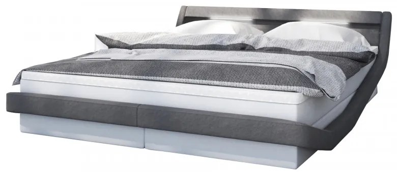 Pat din piele artificiala cu lumini LED 198x232x74 cm alb/gri