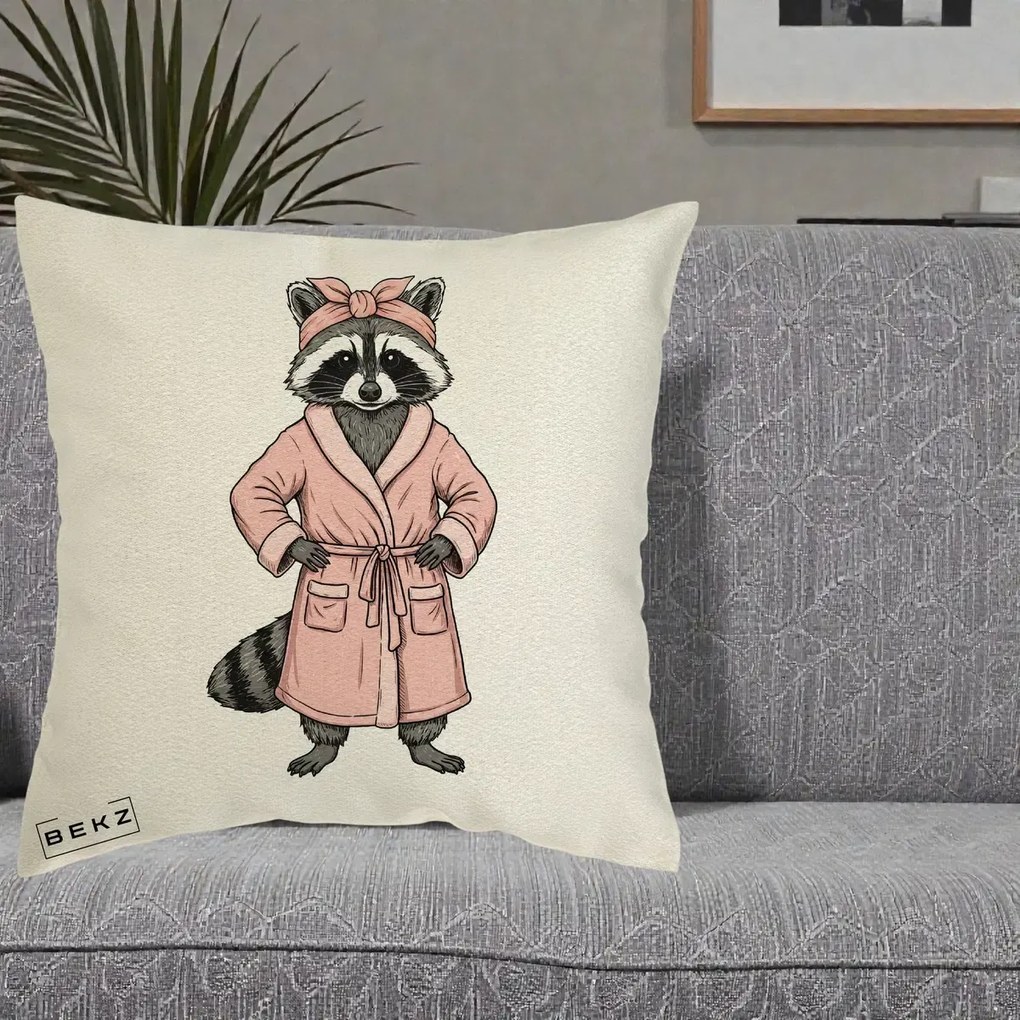 Perna Decorativa Albinuta Kawaii Vesela, 40x40 cm, Ecru, Husa Detasabila, Perna Inclusa, BEKZ®