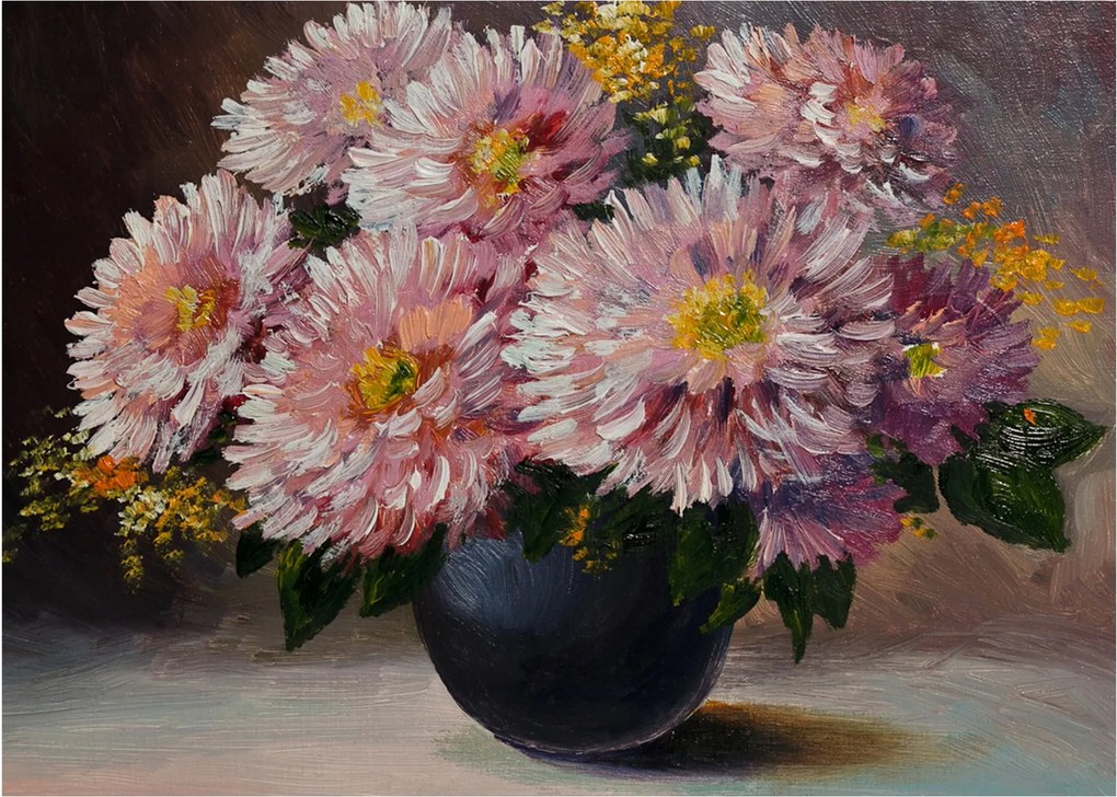 Tablou - Pictură în ulei, flori în vază (70x50 cm)