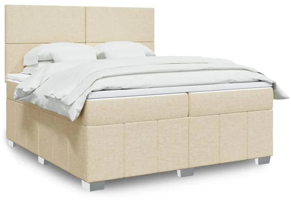 3294073 vidaXL Pat box spring cu saltea, crem, 200x200 cm, textil