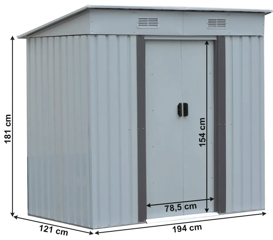 Depozit grădină pentru scule din tablă, alb / gri, 1,9x1,2 m, TEDOK