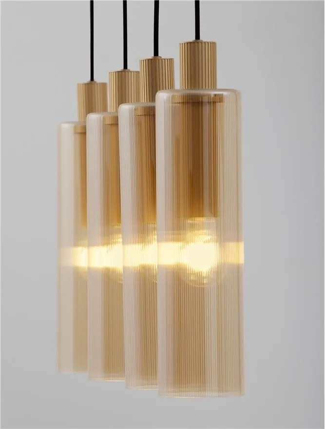 Lustra cu 4 pendule metal auriu, sticla chihlimbar ZOELLA