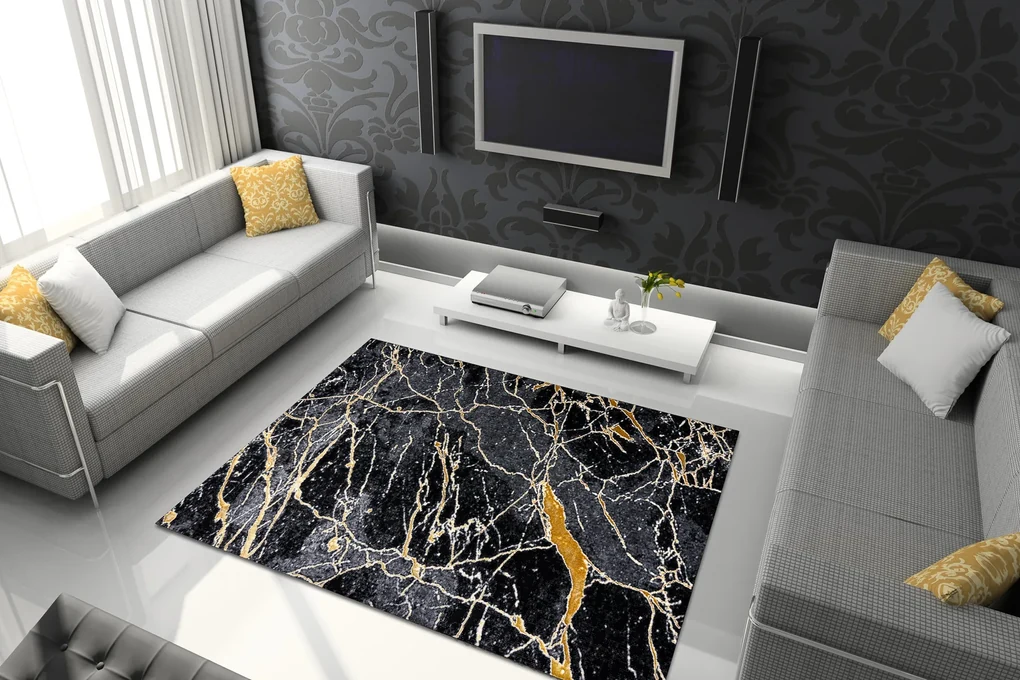Modern GLOSS covor  529A 82 Marmură, piatră, stilat, glamour negru / gri
