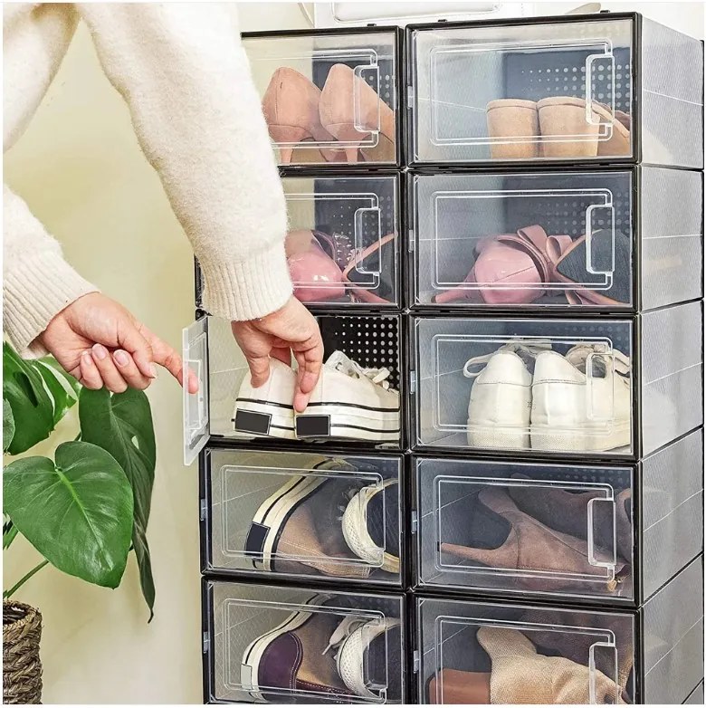 SongmicsHome Organizator pentru pantofi MARI, 18 compartimente, negru/transparent
