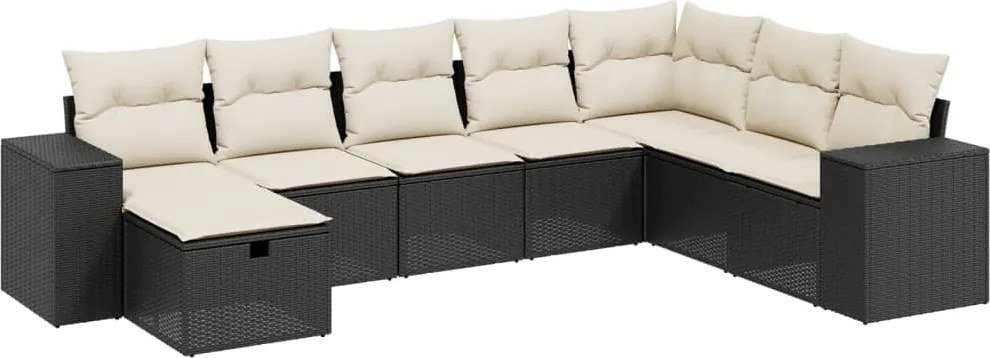 vidaXL Set mobilier de grădină cu perne, 8 piese, negru, poliratan