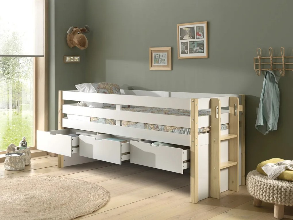 Set MARGRIT format dintr-un Pat copii cabină (90 x 200 cm) cu 3 sertare și un sertar de Pat copii.