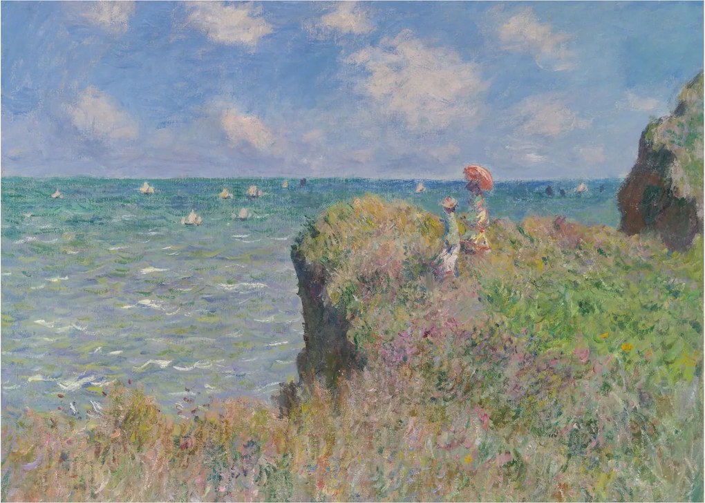 Tablou pe sticlă - Claude Monet, Cliff Walk at Pourville, reproducere (70x50 cm)