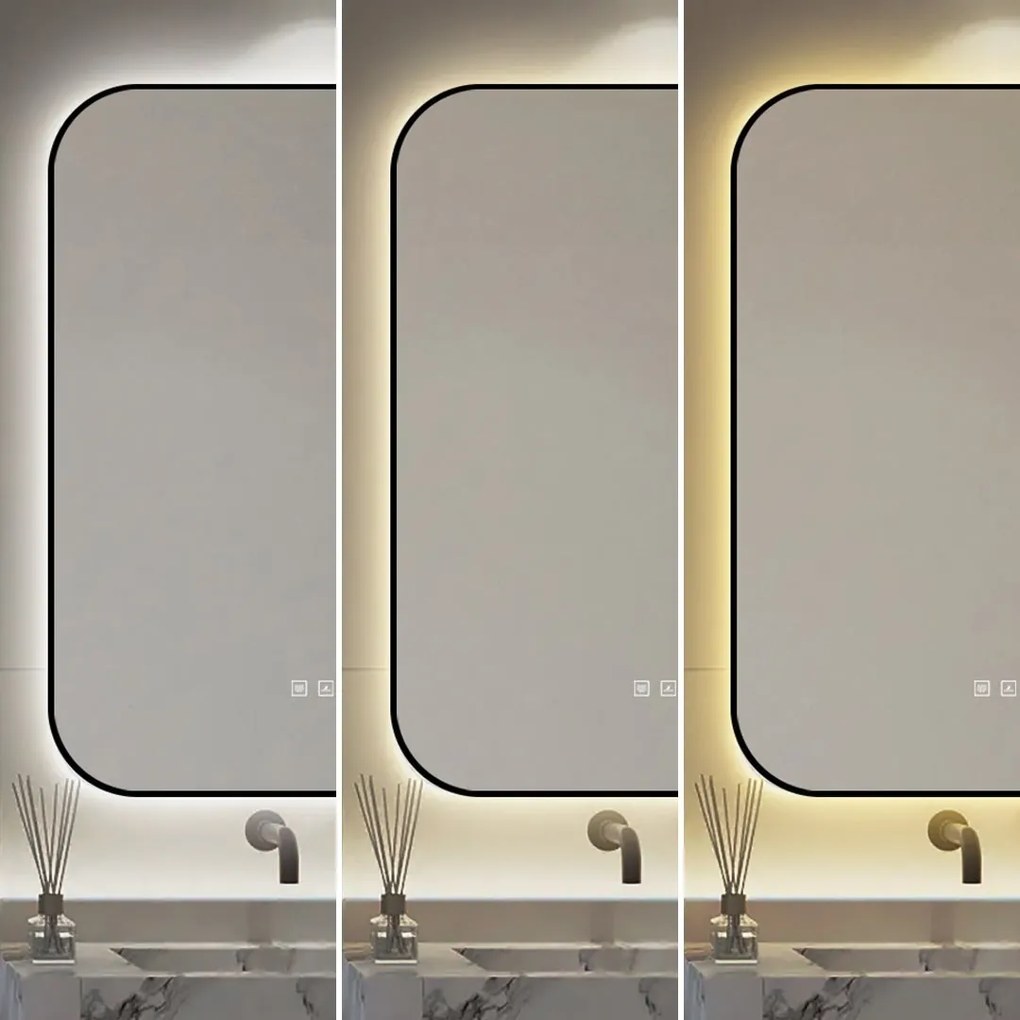 🪞 Oglindă LED cu Touch și Funcție Dezaburire – Ramă Negru, 60x80 cm, Model J187-6080 Smack